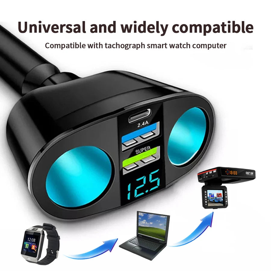 1pcs 120W QC3.0 Car Charger 12V/24V Dual USB Power Adapter Fast Charging Car Lighter Socket For Most Auto Car Accessory