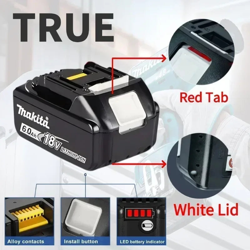 100% Genuine Makita 6Ah for Makita 18V Battery BL1860B BL1840 BL1830B BL1850B BL1850 BL1860 BL1815 Replacement Lithium Battery