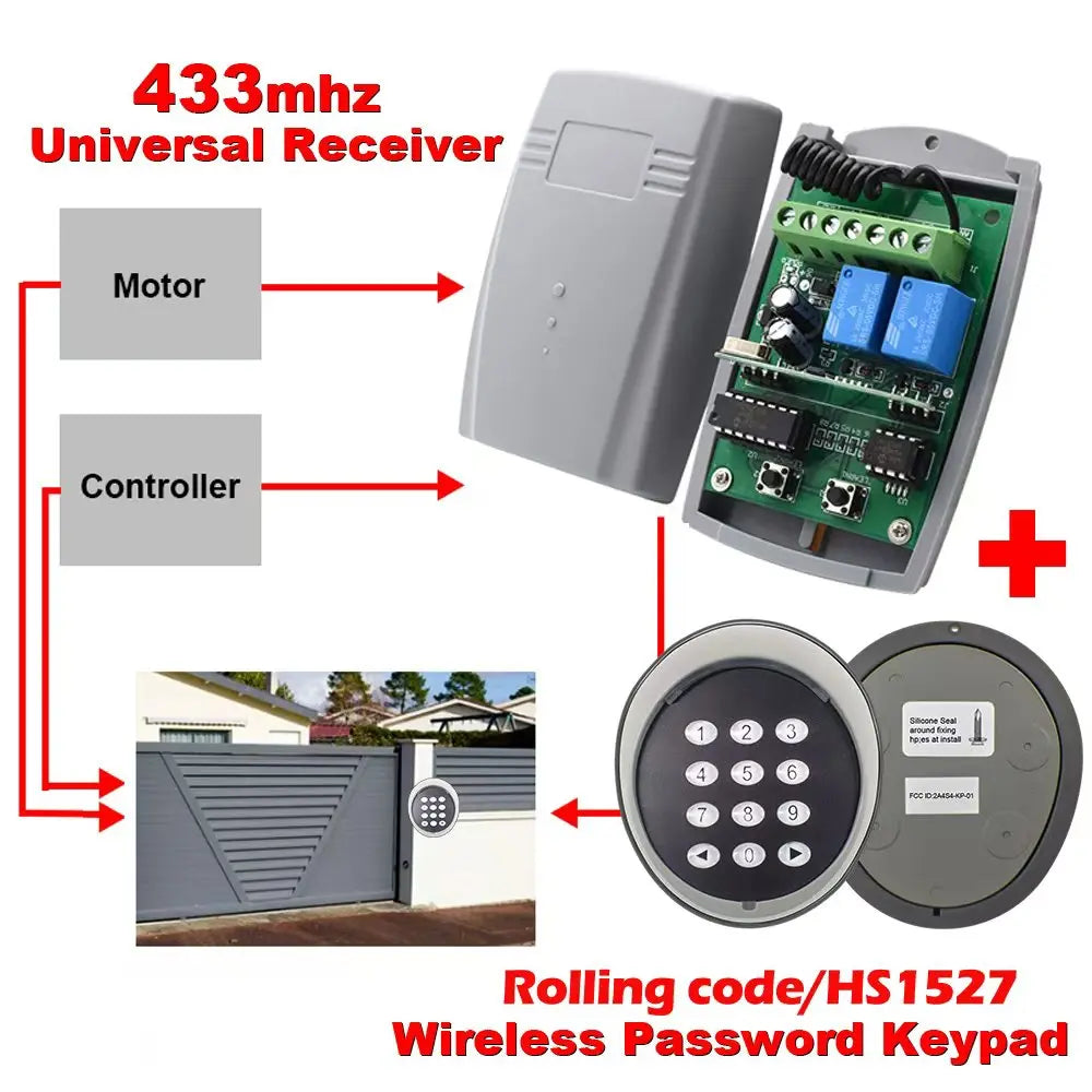 433/433.92MHZ rolling code wireless digital password door lock for remote keypad entry garage/swing/sliding door opener