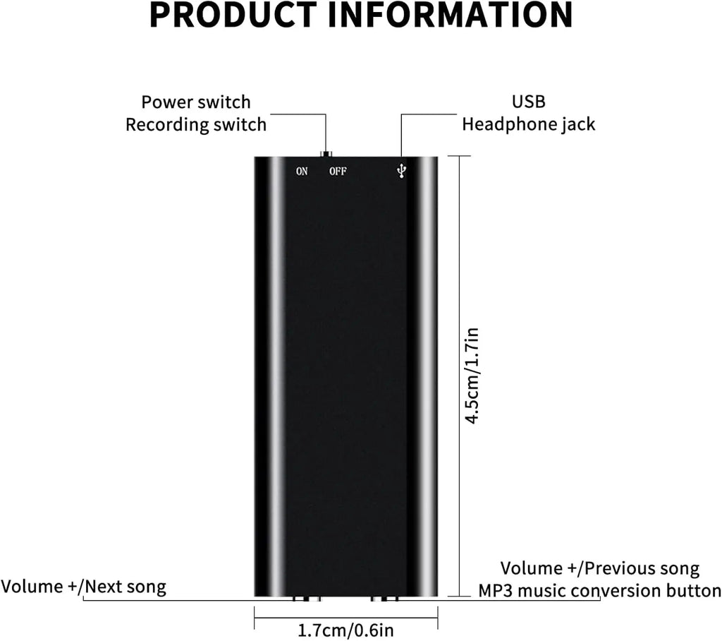 8GB/16GB Ultra-Slim Mini Voice Recorder Digital Professional Grade Voice Activation Noise Reduction Recording MP3 Player