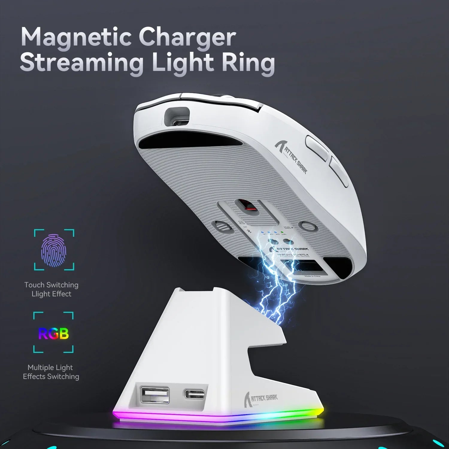 Attack Shark X6 Wireless Ergonomic Gaming Mouse Adjustable DPI Wired 2.4G/Bluetooth High Precision Rechargeable Mice