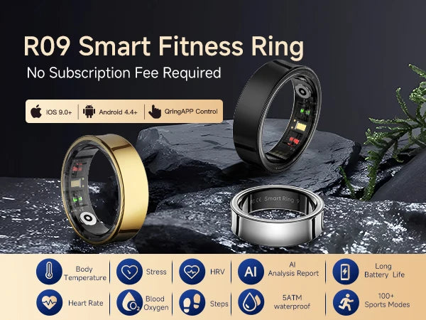 Amovan Smart Ring Premium Temperature Remote Control Sports Sleep Health Fitness Fasion Ring for Samsung iOS Phone for Woman Man