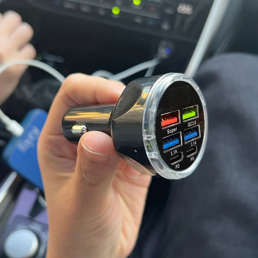 2-6 Ports Car Charger Fast Charging PD QC3.0 USB C Car Phone Charger Type C Adapter in Car For iPhone Samsung Huawei Xiaomi