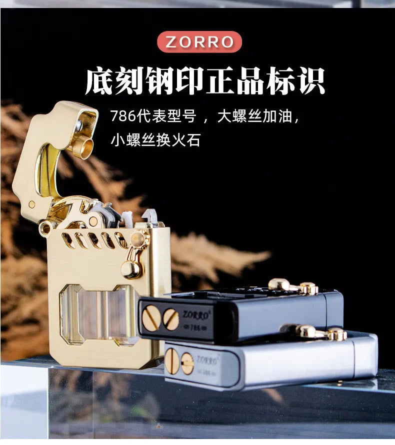 2025 New Zorro Kerosen Lighter Cyber Mecha Transparent Bin Rocker Cool Classic Torrens Tide Men Lighters Wholesale