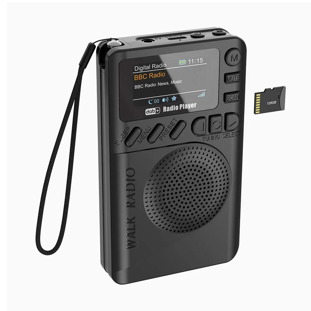Mini DAB FM Digital Radio with Headphone Jack Color Screen Pocket Radio BT5.0 MP3 Playback Speaker for Running Sports