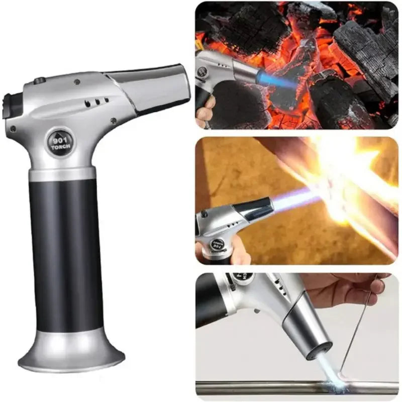 Butane Gas Lighter Rechargeable Adjustable Flame Lighter Chef Cooking Blowtorch Outdoor Windproof BBQ Ignition Picnic Accessorie