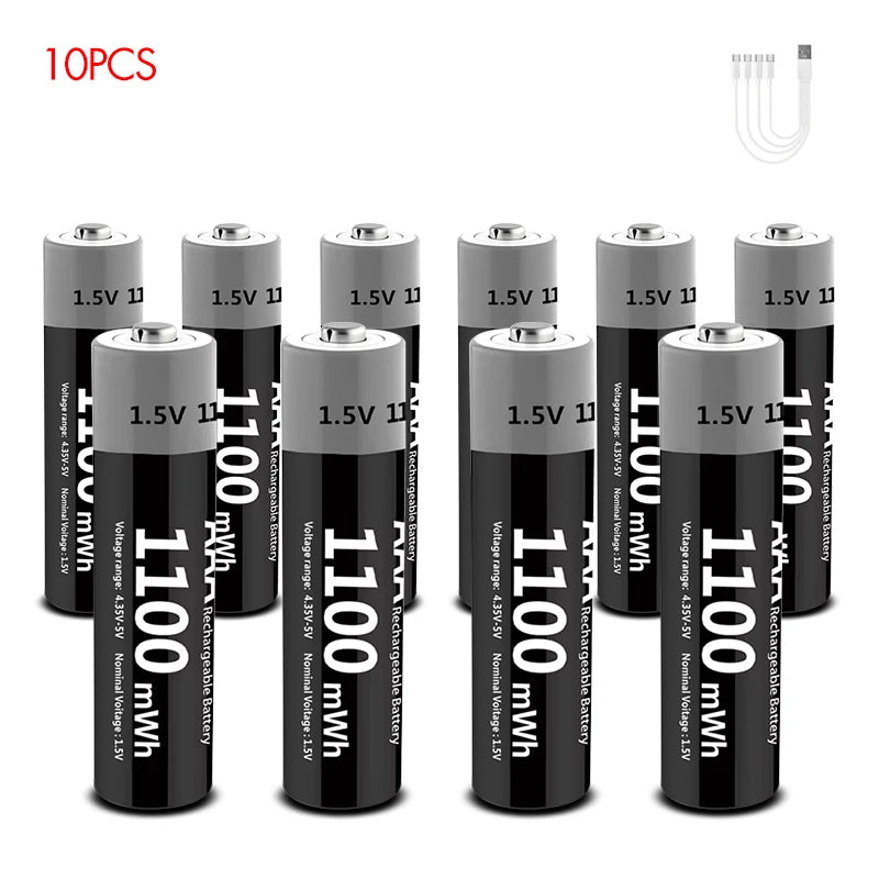 Kuugro Li-ion AAA and AA Rechargeable Batteries USB Lithium-ion 3400mWh 1.5V AA Rechargeable Batteries+1100mWh 1.5V AAA Battery