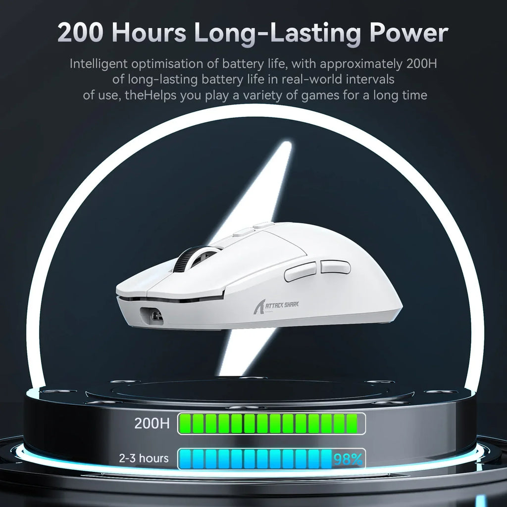 Attack Shark X6 Wireless Ergonomic Gaming Mouse Adjustable DPI Wired 2.4G/Bluetooth High Precision Rechargeable Mice