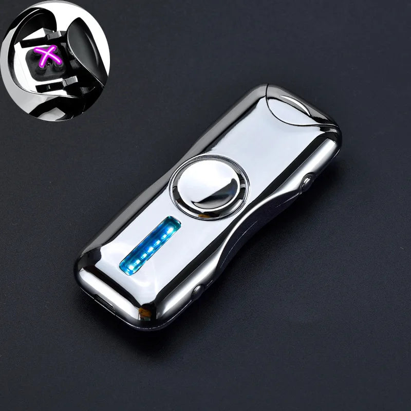 New Unusual Fidget Spinner Electric Double Arc Metal Lighter LED Light Plasma Pulse Flameless Igniter USB Charging Creative Gift