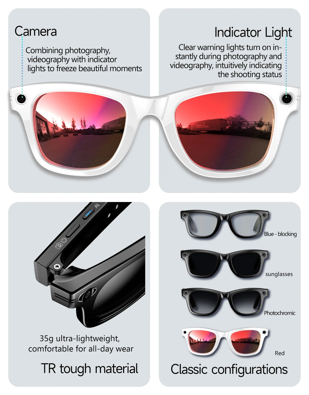 2025 New Travel Study Smart Glasses Men 800W HD Pixel Camera Video Recording WIFI Transmission Adjustable Prescription Glasses