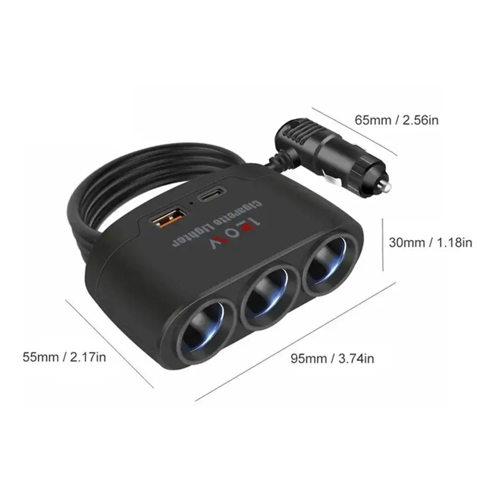 120W Car Charger 12V 24V 3 Socket Cigarette Lighter Splitter Dual USB PD Car Power Conversion Plug Fast Charge Adapter For Phone