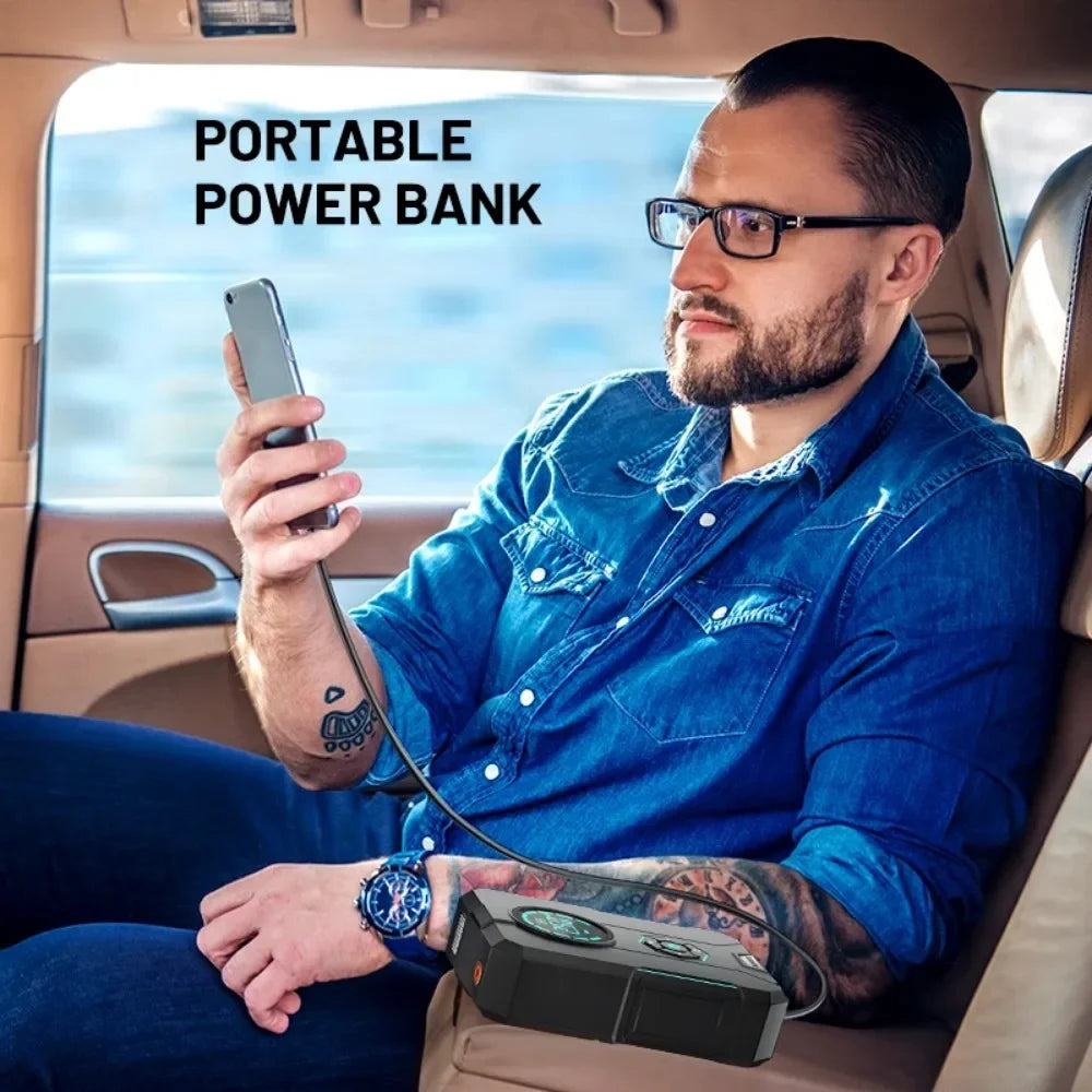BUVAYE Portable Car Battery Jump Starter with 150PSI Air Pump & Car Compressor Emergency Starting Device