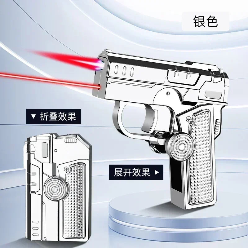 Multi functional folding dual form decompression gyro gun shaped lighter with creative deformation and windproof red flame