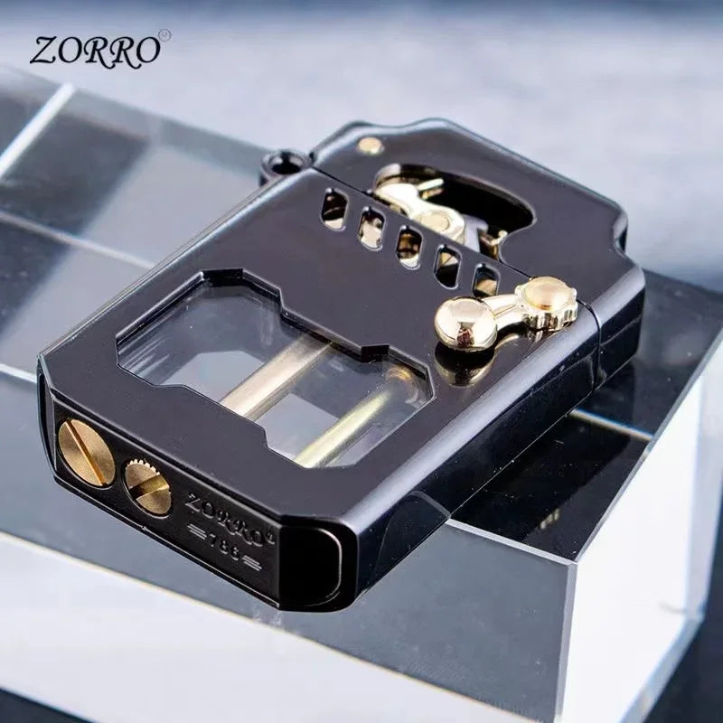 2025 New Zorro Kerosen Lighter Cyber Mecha Transparent Bin Rocker Cool Classic Torrens Tide Men Lighters Wholesale