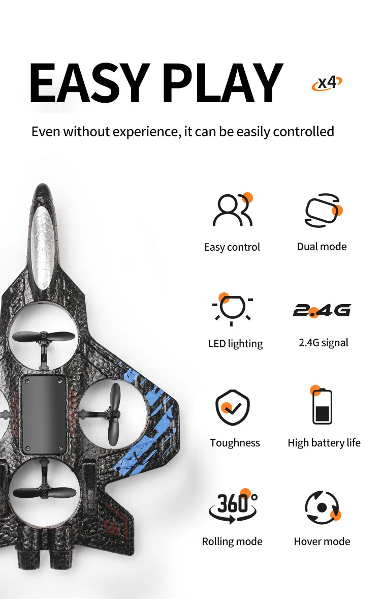 2.4G remote control fighter electric foam glider stunt tumbling UAV hovering helicopter with LED colorful lights aircraft model