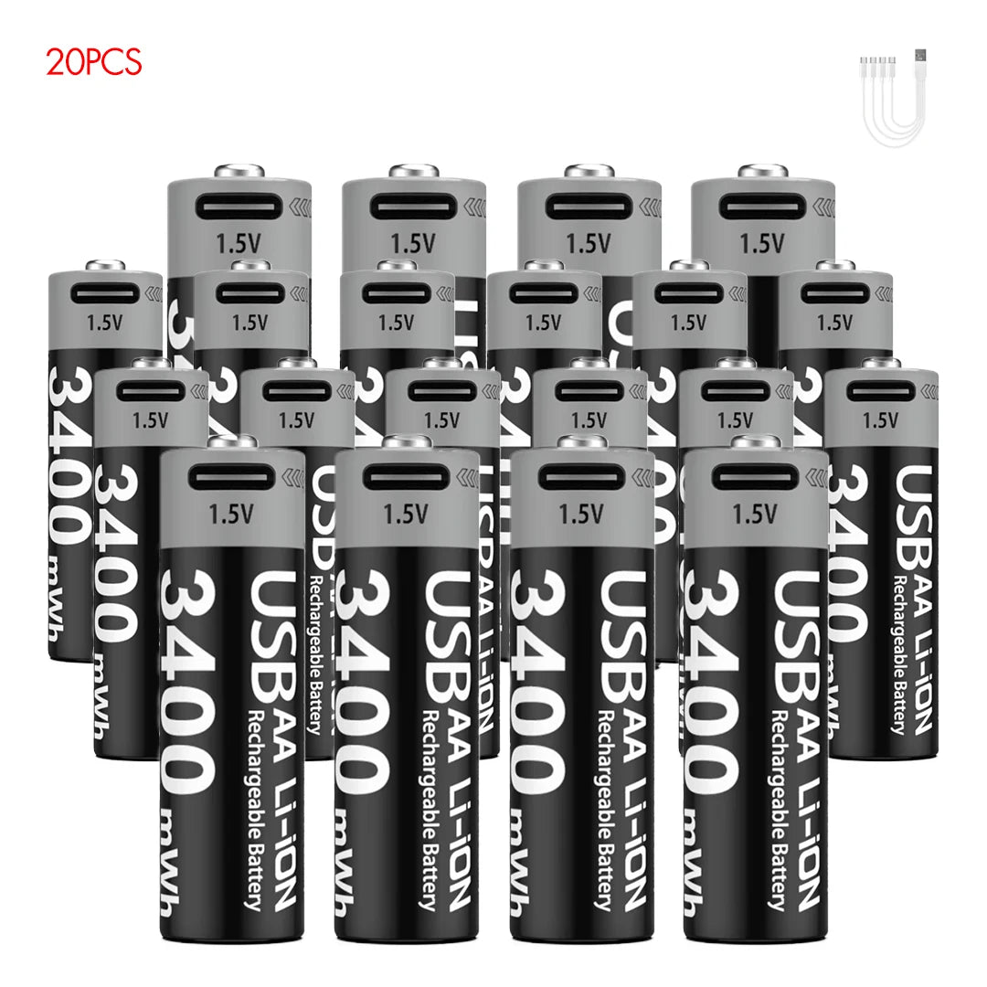 Kuugro Li-ion AAA and AA Rechargeable Batteries USB Lithium-ion 3400mWh 1.5V AA Rechargeable Batteries+1100mWh 1.5V AAA Battery