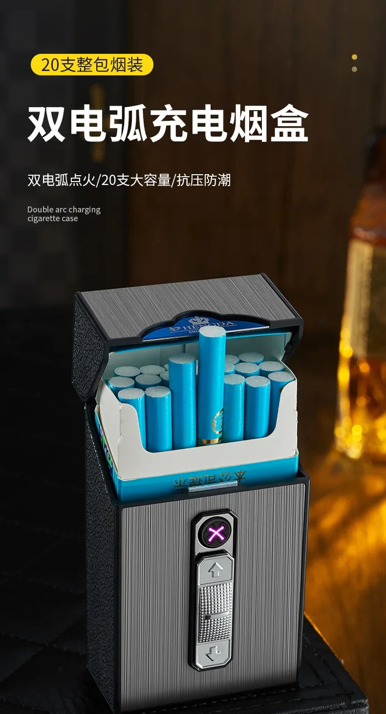 20 Thick Double Arc Pulse USB Charging Lighter Waterproof Moisture Resistant Cigarette Case for Outdoor Smoking Use