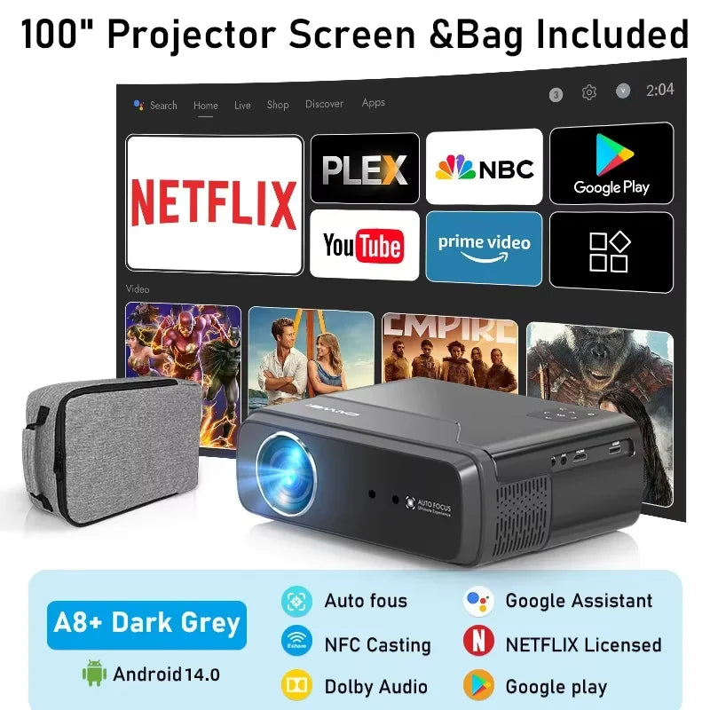 A8 Android 14 Google TV Projector 2800ANSI 1080P 4K | Netflix Certified DB Audio | Home Cinema Bedroom Day Night Viewing