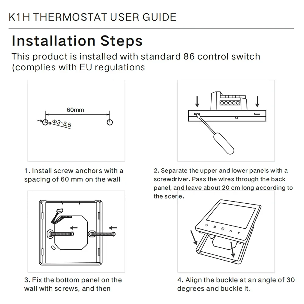 AC90V-240V 3A 16A Water Electric Floor Heating TRV House Room Thermostat Temperature Controller Digital LCD Display Wall Mounted