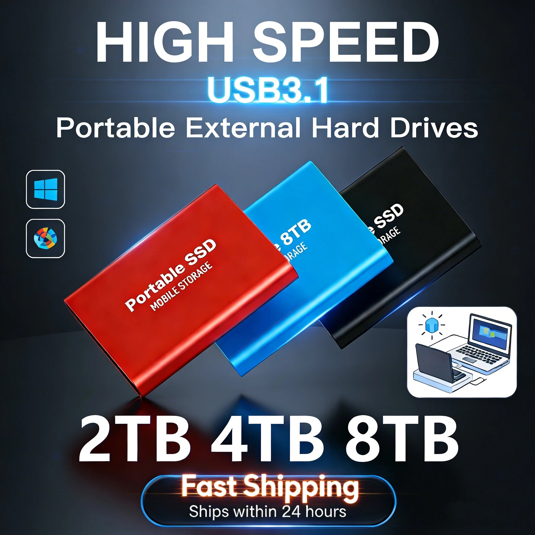 High-speed transfer portable external hard drive SSD 2TB 4TB 8TB large capacity storage  Solid State Disk for Pc/Laptops/Phones