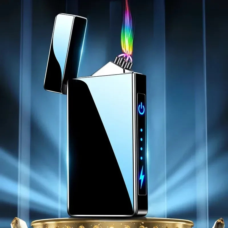 New Electric Windproof Smoking Lighter Metal Double Arc Flameless USB Rechargeable Plasma Lighters LED Touch Electronic Lighter