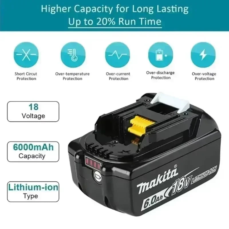 100% Original Makita 18V 6.0Ah battery, for Makita BL1830， BL1830B， BL1840 ，BL1840B ，BL1850 BL1860B power tools battery