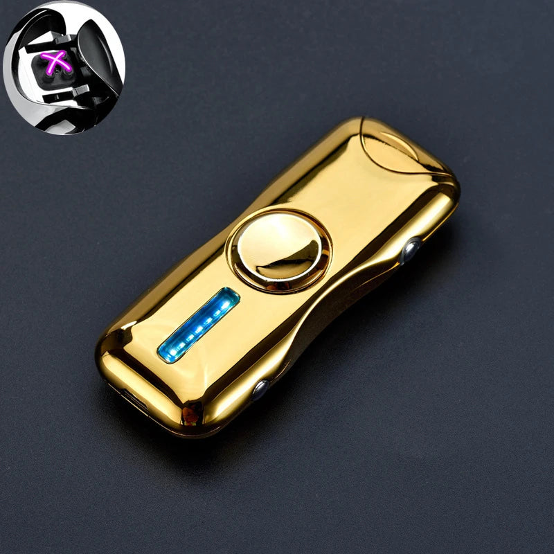 New Unusual Fidget Spinner Electric Double Arc Metal Lighter LED Light Plasma Pulse Flameless Igniter USB Charging Creative Gift