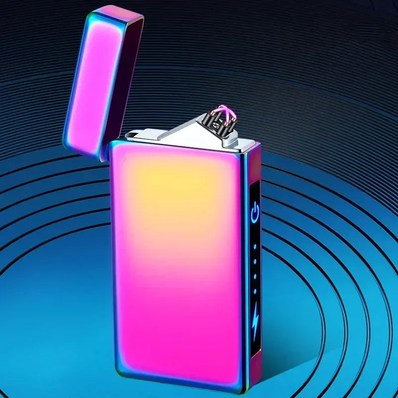 New Electric Windproof Smoking Lighter Metal Double Arc Flameless USB Rechargeable Plasma Lighters LED Touch Electronic Lighter