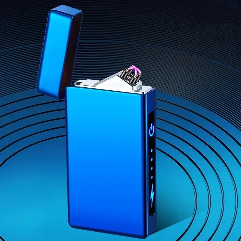 New Electric Windproof Smoking Lighter Metal Double Arc Flameless USB Rechargeable Plasma Lighters LED Touch Electronic Lighter