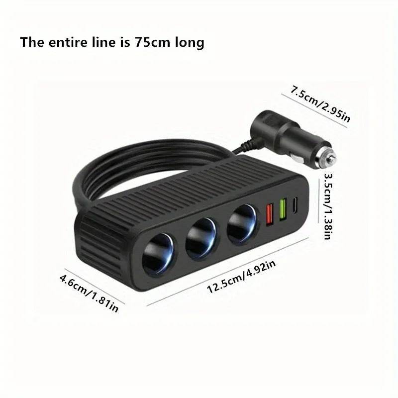 120W USB Car Charger 4-in-1 Multifunctional Socket Cigarette Lighter Quick Charge Power Adapter for iPhone Mobile Phone Charger